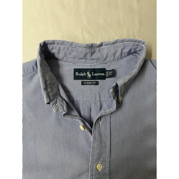 Ralph Lauren Men's XL Tall Classic Fit Blue Gingham Button-Down Shirt Oxford - Picture 3 of 15